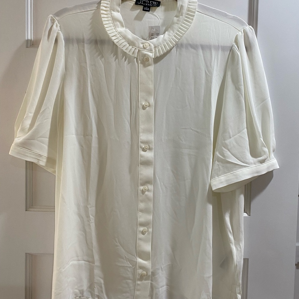 J. Crew White Button Down Shirt with Ruffled Collar